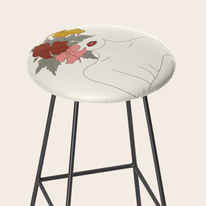 Colorful Thoughts Minimal Line Art Woman with Hibiscus Stool Gallery Image 2