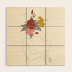Colorful Thoughts Minimal Line Art Woman with Hibiscus Wood Wall Art Gallery Image 1
