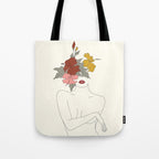 Colorful Thoughts Minimal Line Art Woman with Hibiscus Tote Bag Gallery Image 1