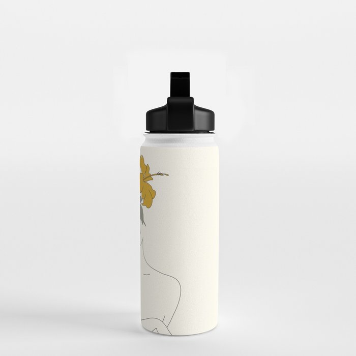 Colorful Thoughts Minimal Line Art Woman with Hibiscus Water Bottle Gallery Image 2