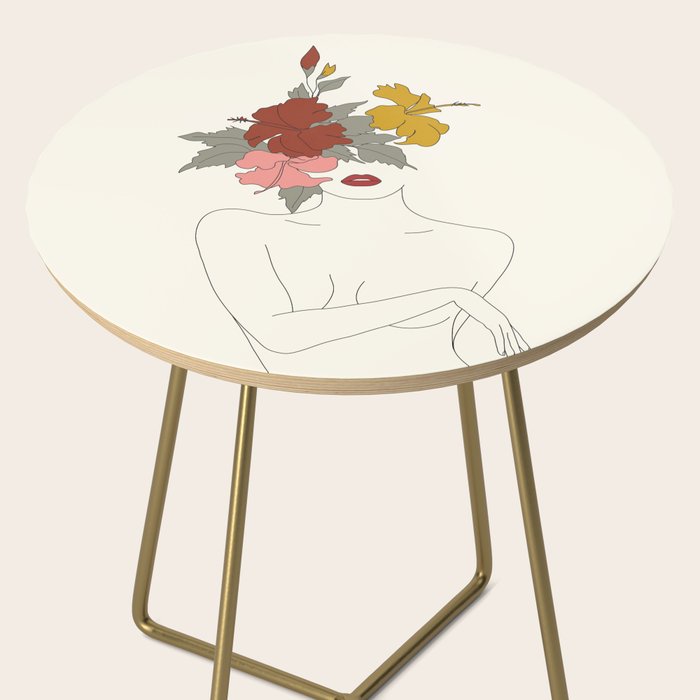 Colorful Thoughts Minimal Line Art Woman with Hibiscus Side Table Gallery Image 2