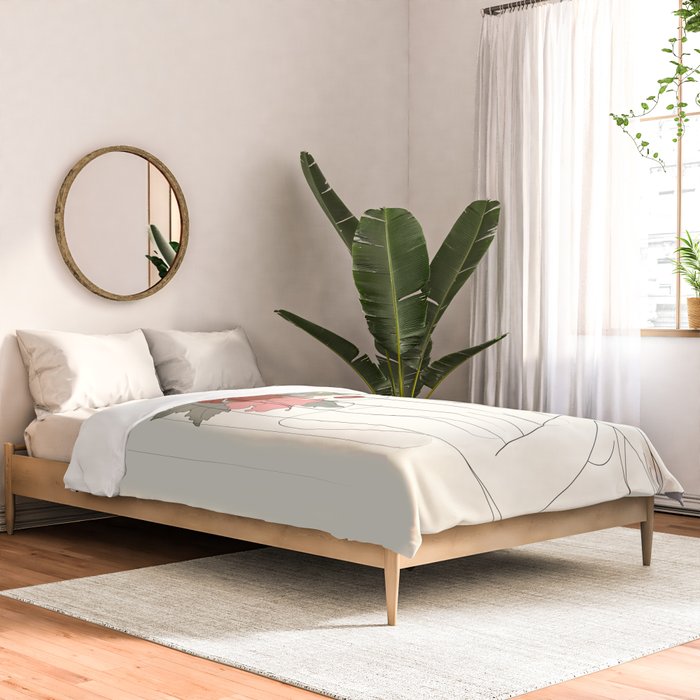 Colorful Thoughts Minimal Line Art Woman with Hibiscus Comforter Gallery Image 2