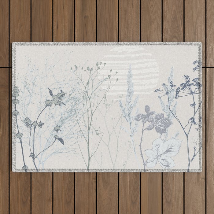 Plant based calming atmosphere soft blue Outdoor Rug Gallery Image 1