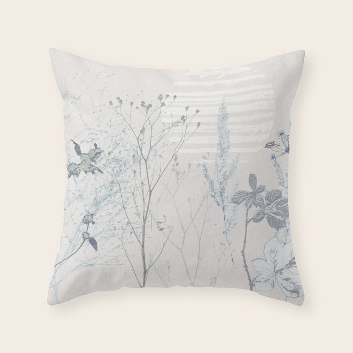 Plant based calming atmosphere soft blue Throw Pillow Gallery Image 6