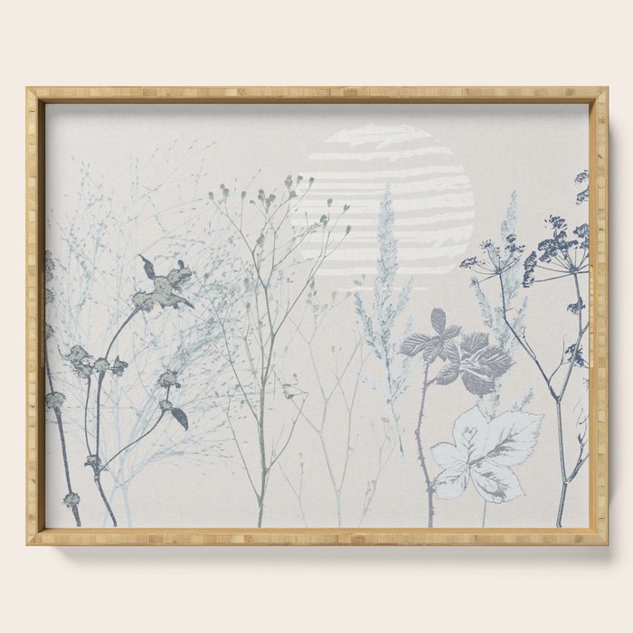 Plant based calming atmosphere soft blue Serving Tray