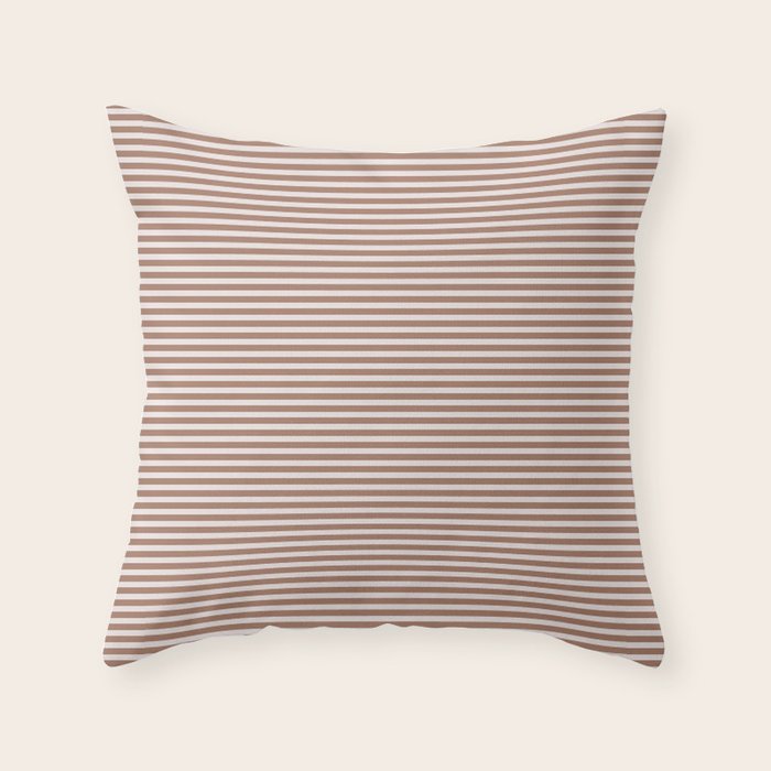 Fine Stripes Narrow Stripe Pattern in Mocha Brown Throw Pillow Gallery Image 6