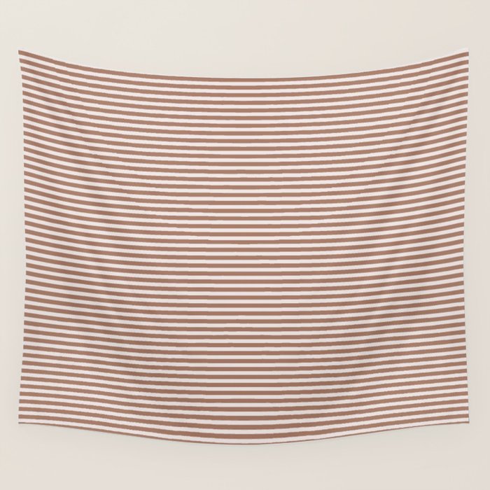 Fine Stripes Narrow Stripe Pattern in Mocha Brown Wall Tapestry Gallery Image 4