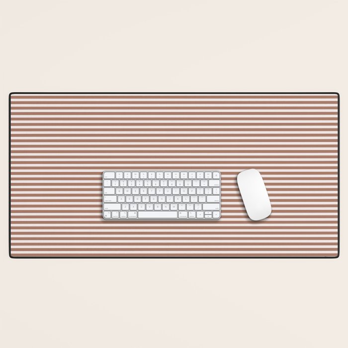 Fine Stripes Narrow Stripe Pattern in Mocha Brown Desk Mat Gallery Image 1