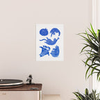 Sleepy Cozy Kitty Cats in Royal Blue & White Poster Gallery Image 2