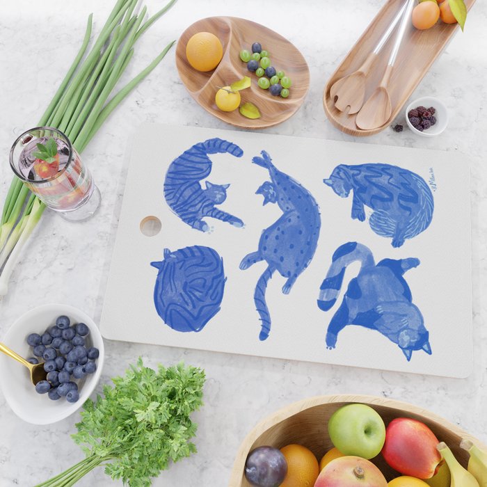 Sleepy Cozy Kitty Cats in Royal Blue & White Cutting Board Gallery Image 2