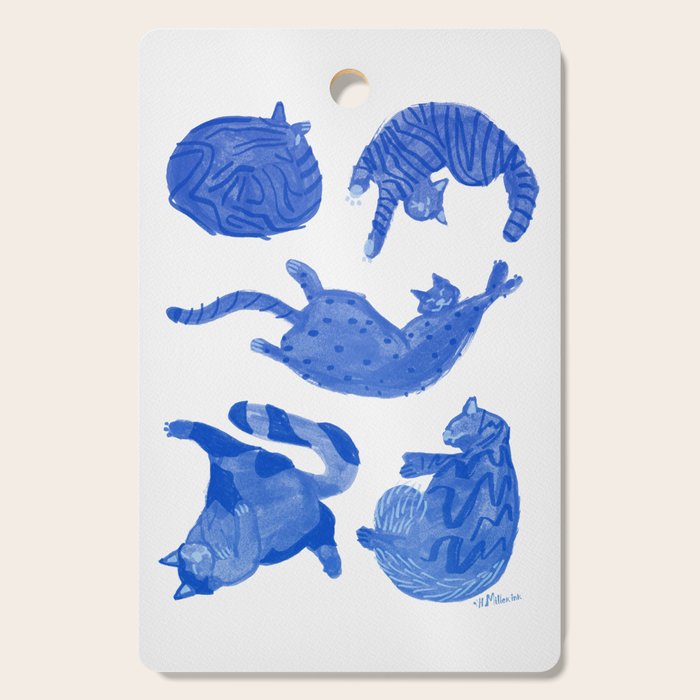 Sleepy Cozy Kitty Cats in Royal Blue & White Cutting Board Gallery Image 1