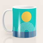 Geometric Lines in Blue Teal Yellow (Sun and Rainbow abstraction) Coffee Mug Gallery Image 3