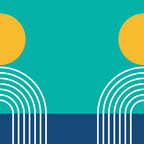 Geometric Lines in Blue Teal Yellow (Sun and Rainbow abstraction) Coffee Mug Gallery Image 2