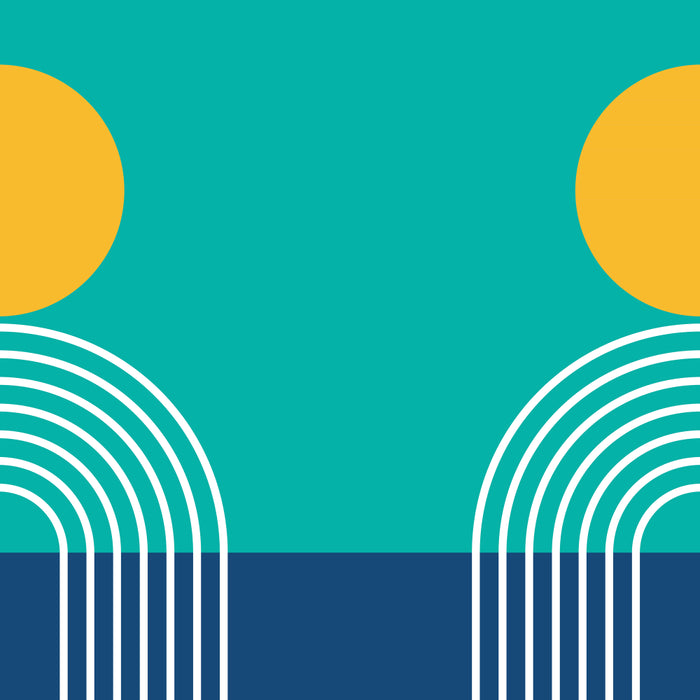 Geometric Lines in Blue Teal Yellow (Sun and Rainbow abstraction) Coffee Mug Gallery Image 2