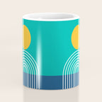 Geometric Lines in Blue Teal Yellow (Sun and Rainbow abstraction) Coffee Mug Gallery Image 4
