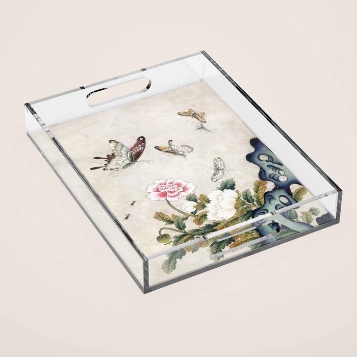 Butterflies and flowers : Minhwa-Korean traditional/folk art Acrylic Tray Gallery Image 1