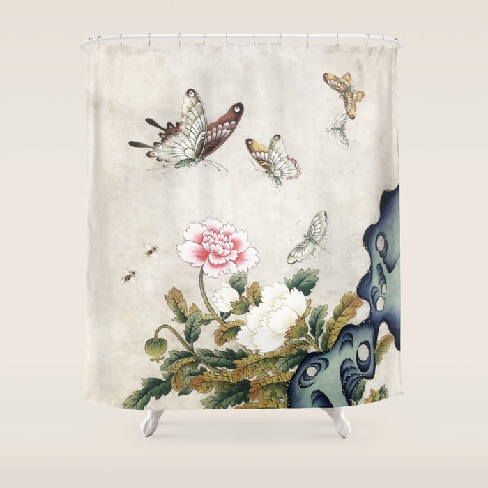 Butterflies and flowers : Minhwa-Korean traditional/folk art Shower Curtain Gallery Image 1