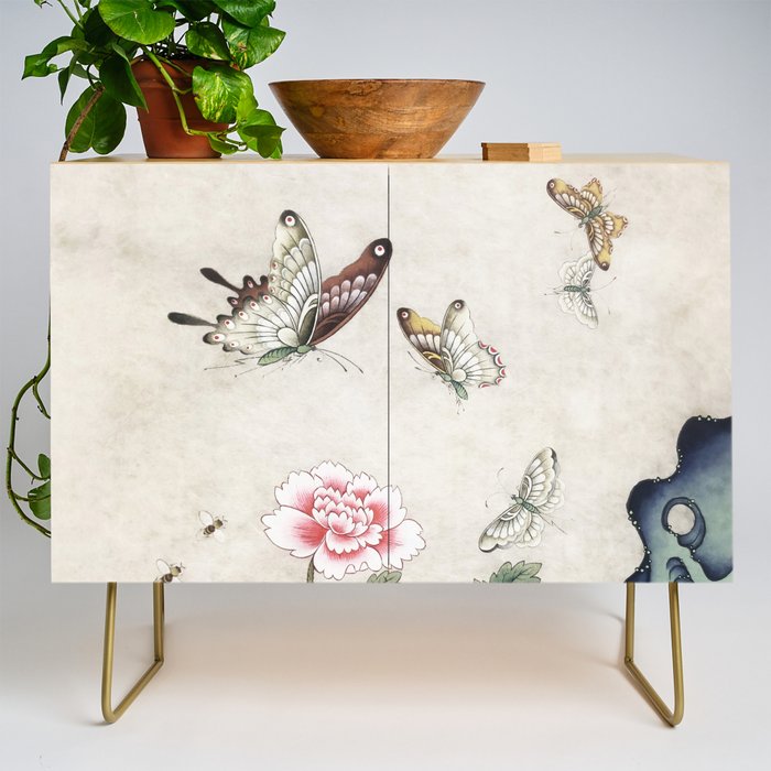 Butterflies and flowers : Minhwa-Korean traditional/folk art Credenza Gallery Image 1