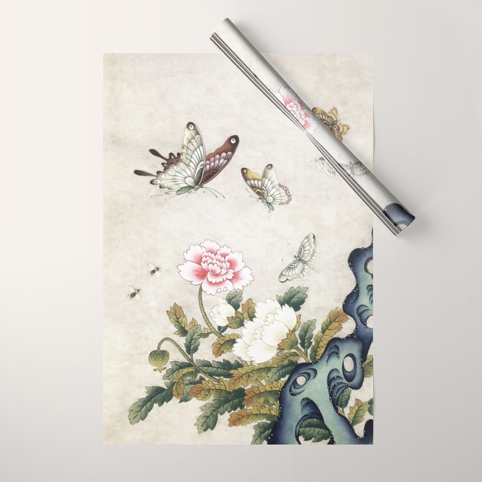 Butterflies and flowers : Minhwa-Korean traditional/folk art Wrapping Paper Gallery Image 1