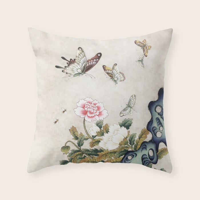 Butterflies and flowers : Minhwa-Korean traditional/folk art Throw Pillow Gallery Image 6