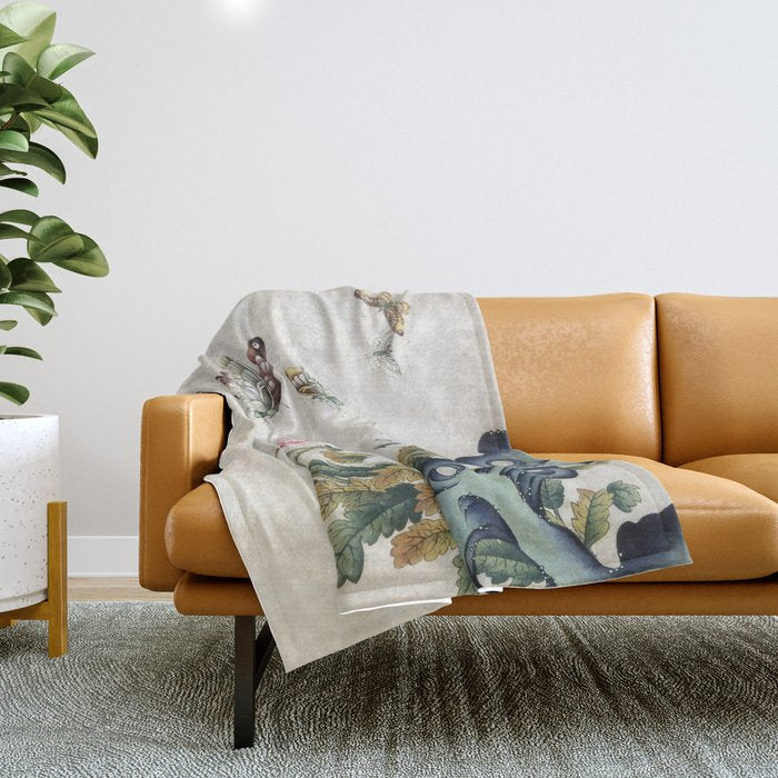 Butterflies and flowers : Minhwa-Korean traditional/folk art Throw Blanket Gallery Image 1