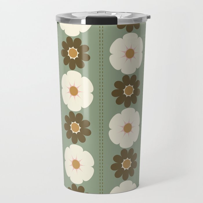 Retro floral pattern, 60s, 70s, style, in sage green Travel Mug Gallery Image 1