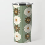 Retro floral pattern, 60s, 70s, style, in sage green Travel Mug Gallery Image 1