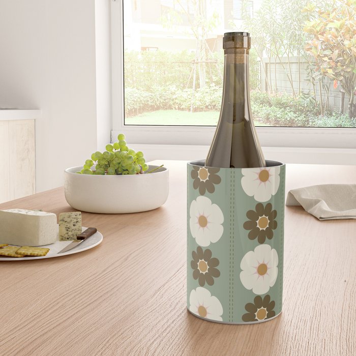 Retro floral pattern, 60s, 70s, style, in sage green Wine Chiller Gallery Image 4