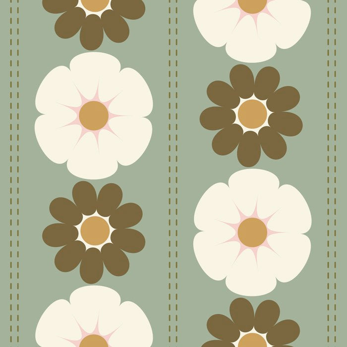 Retro floral pattern, 60s, 70s, style, in sage green Coffee Mug Gallery Image 2