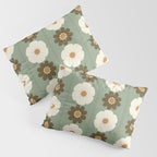 Retro floral pattern, 60s, 70s, style, in sage green Pillow Sham Gallery Image 3