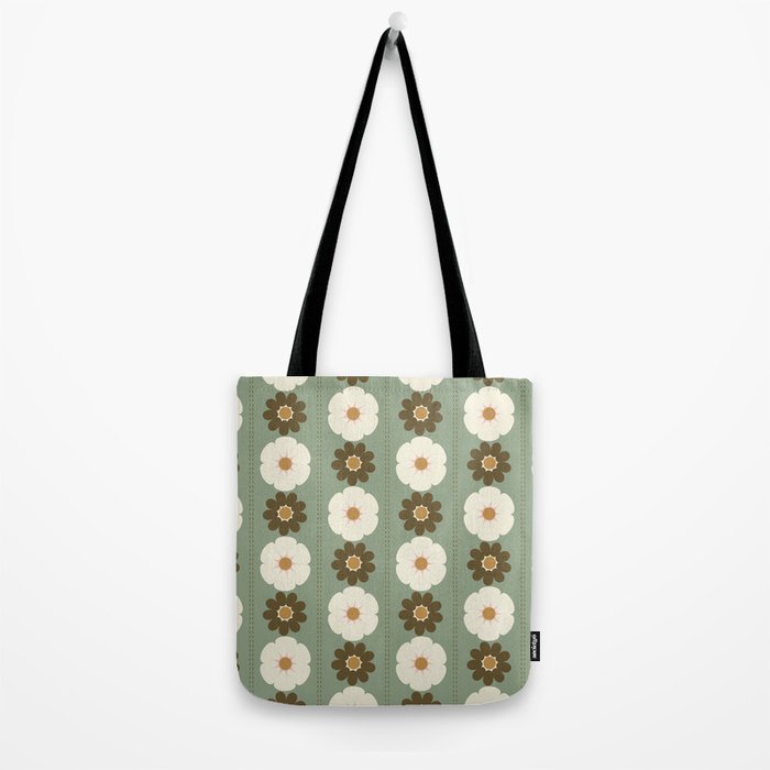 Retro floral pattern, 60s, 70s, style, in sage green Tote Bag Gallery Image 2