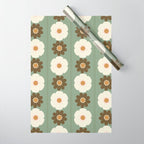 Retro floral pattern, 60s, 70s, style, in sage green Wrapping Paper Gallery Image 1