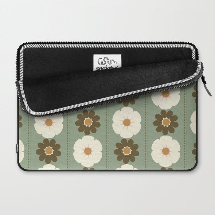 Retro floral pattern, 60s, 70s, style, in sage green Laptop Sleeve Gallery Image 2