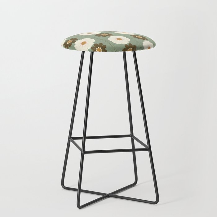 Retro floral pattern, 60s, 70s, style, in sage green Stool Gallery Image 1