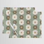 Retro floral pattern, 60s, 70s, style, in sage green Placemat Gallery Image 1