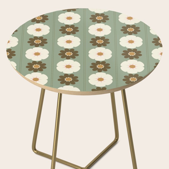 Retro floral pattern, 60s, 70s, style, in sage green Side Table Gallery Image 2