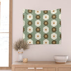 Retro floral pattern, 60s, 70s, style, in sage green Wall Tapestry Gallery Image 2