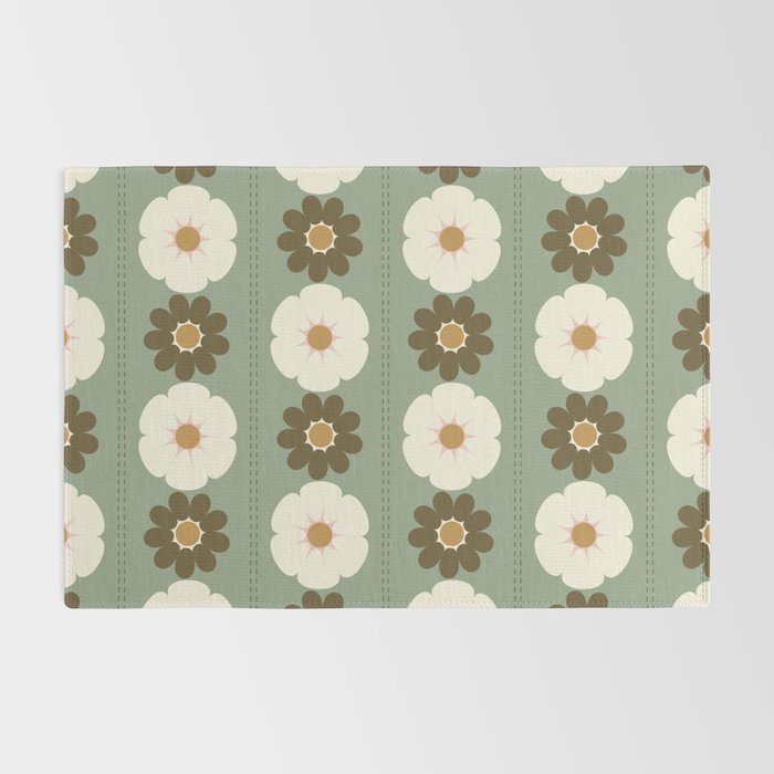 Retro floral pattern, 60s, 70s, style, in sage green Rug Gallery Image 2