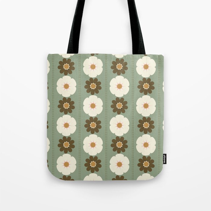 Retro floral pattern, 60s, 70s, style, in sage green Tote Bag Gallery Image 1