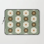 Retro floral pattern, 60s, 70s, style, in sage green Laptop Sleeve Gallery Image 1