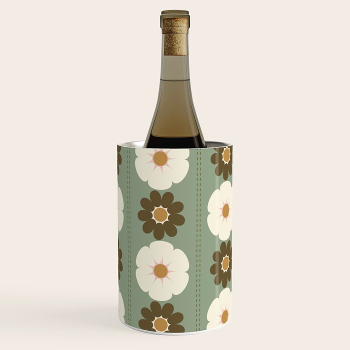 Retro floral pattern, 60s, 70s, style, in sage green Wine Chiller Gallery Image 2