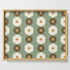 Retro floral pattern, 60s, 70s, style, in sage green Serving Tray Gallery Image 1