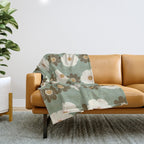 Retro floral pattern, 60s, 70s, style, in sage green Throw Blanket Gallery Image 1