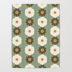 Retro floral pattern, 60s, 70s, style, in sage green Poster Gallery Image 4