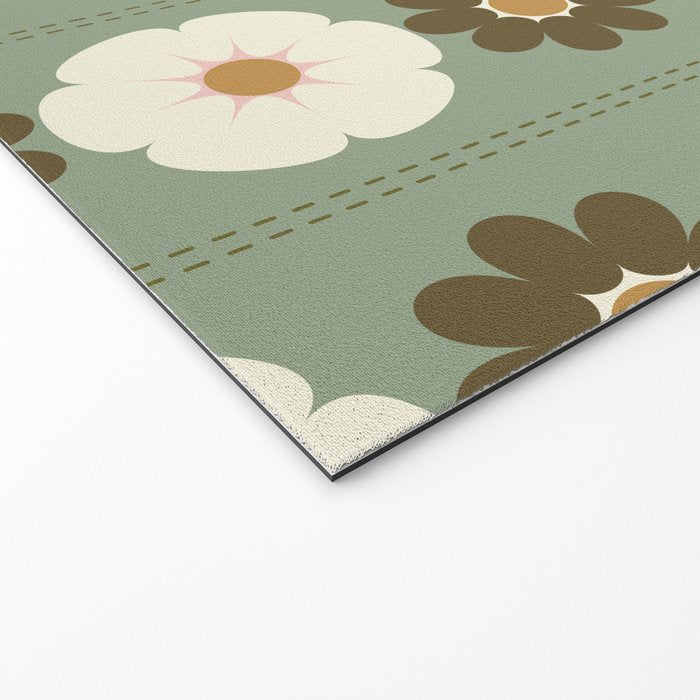Retro floral pattern, 60s, 70s, style, in sage green Welcome Mat Gallery Image 2