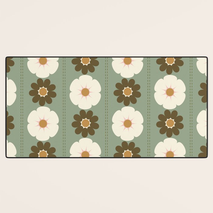 Retro floral pattern, 60s, 70s, style, in sage green Desk Mat Gallery Image 3
