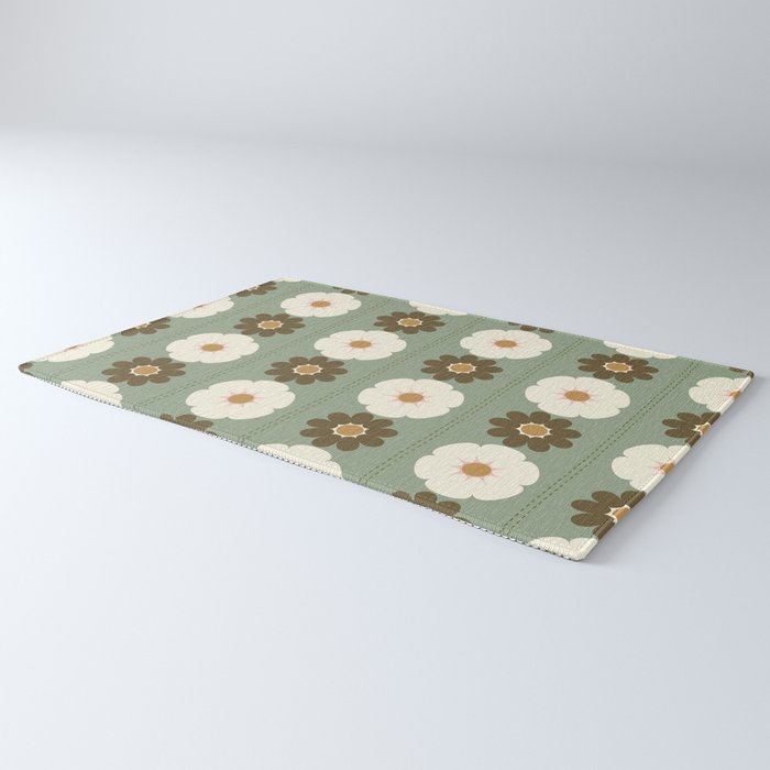 Retro floral pattern, 60s, 70s, style, in sage green Rug Gallery Image 3