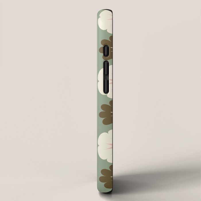 Retro floral pattern, 60s, 70s, style, in sage green iPhone Case Gallery Image 2