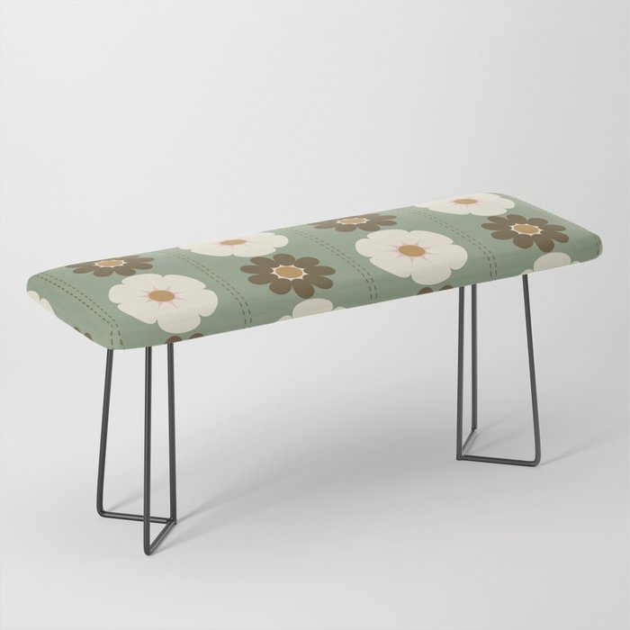 Retro floral pattern, 60s, 70s, style, in sage green Bench Gallery Image 1