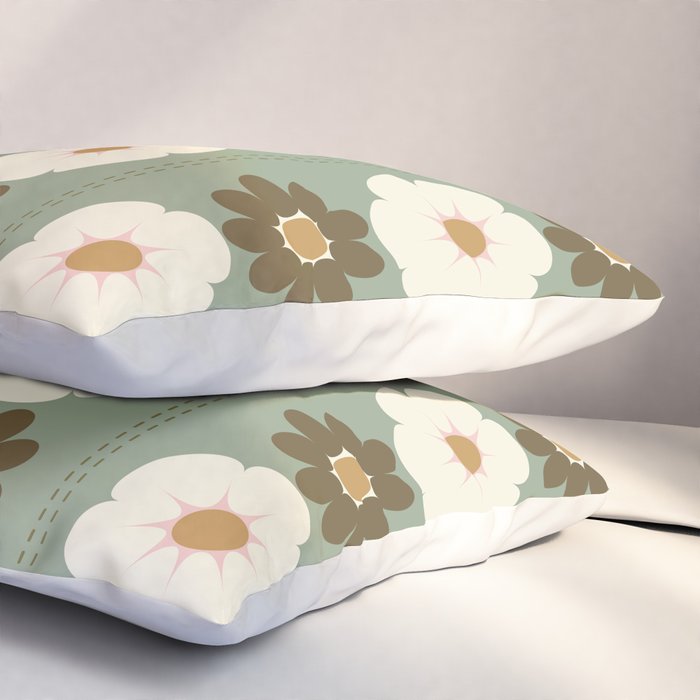 Retro floral pattern, 60s, 70s, style, in sage green Pillow Sham Gallery Image 3